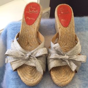 Christian Louboutin Silver  Ribbon Espadrilles  Size 38